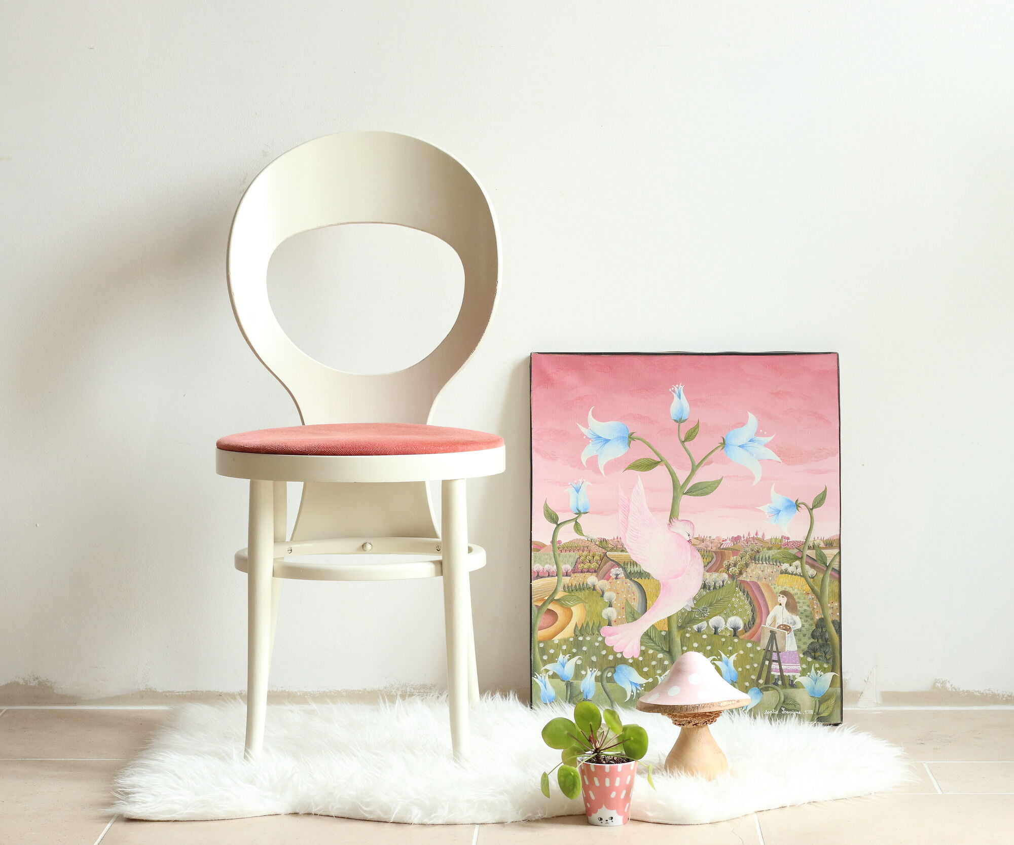 Baumann Seagull chair from the 70s in white lacquered wood and velvet