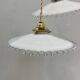 Pair of vintage pendant lights in white opaline and transparent serrated edges