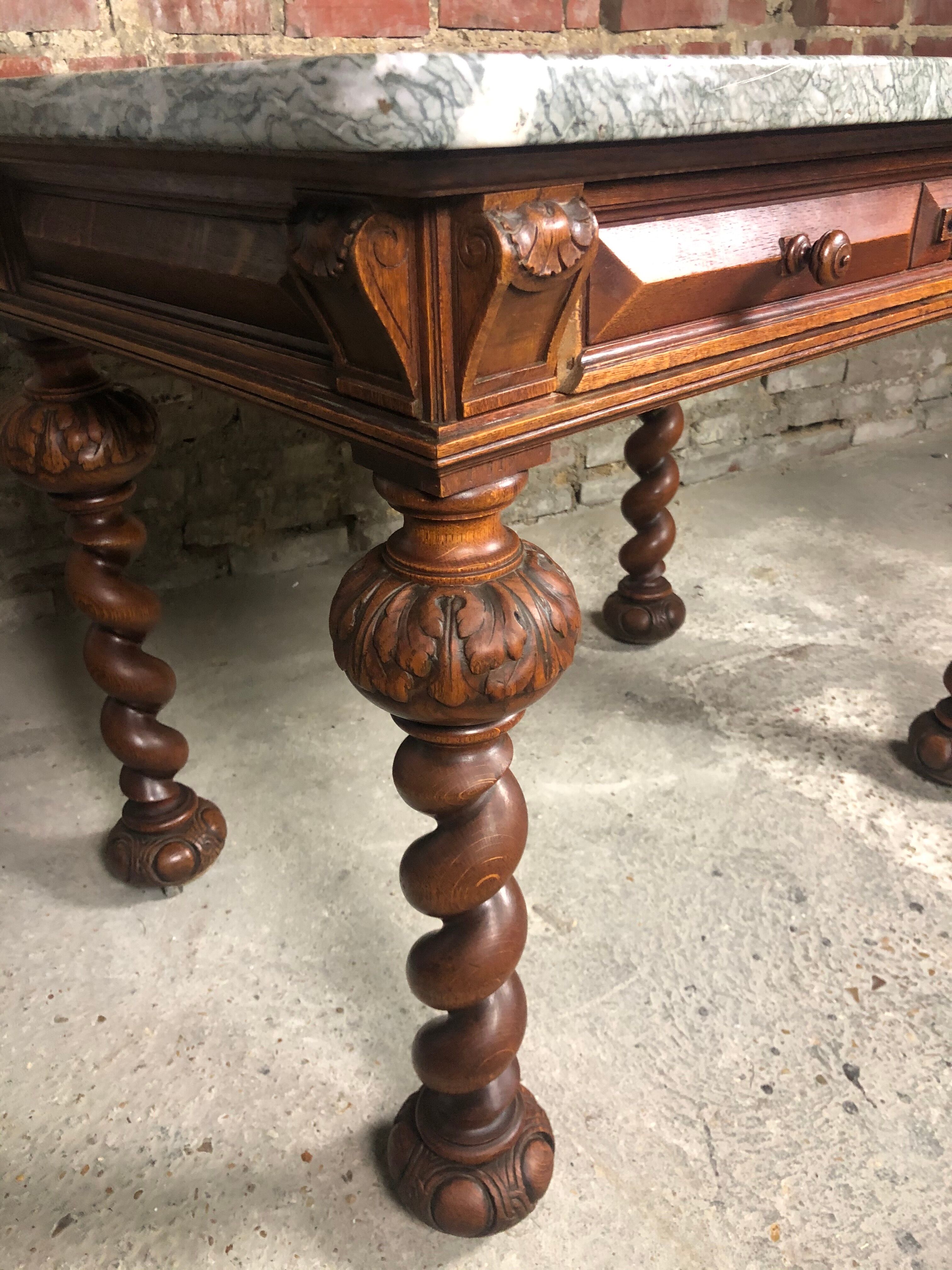 Louis XIII style table desk in oak with marble top