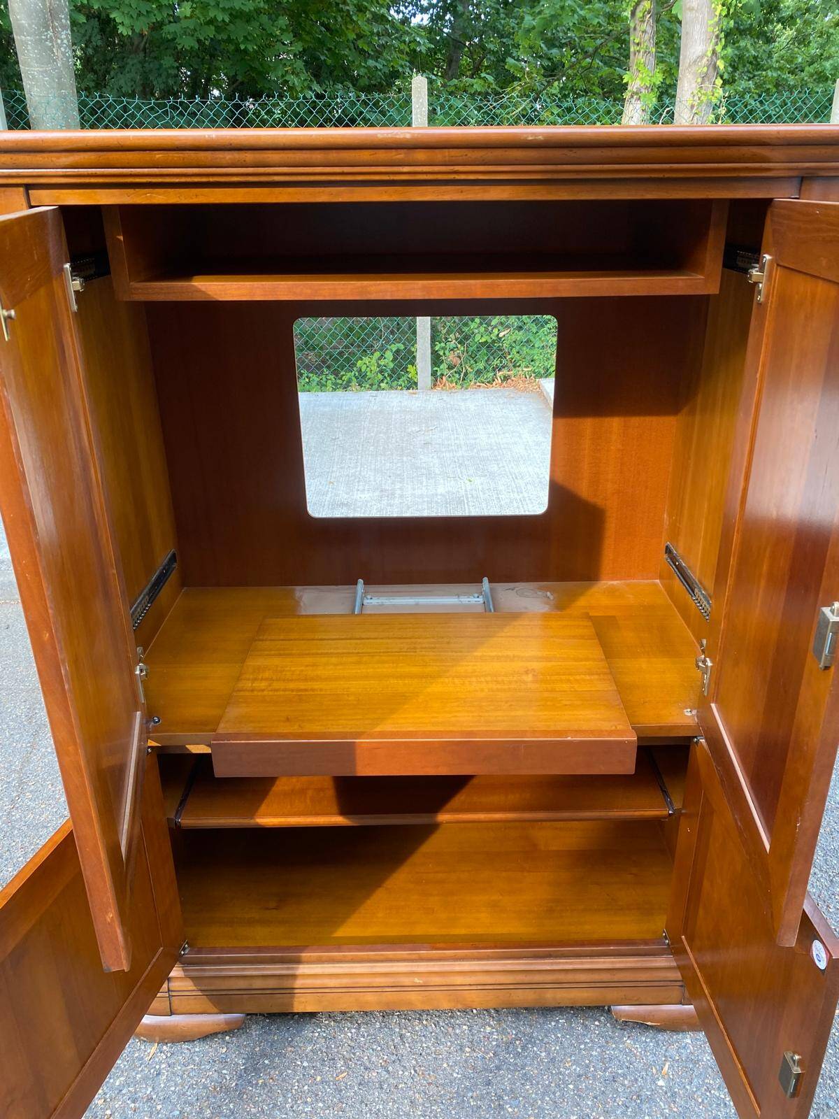 Armoire meuble tv bonnetière en merisier massif 80s