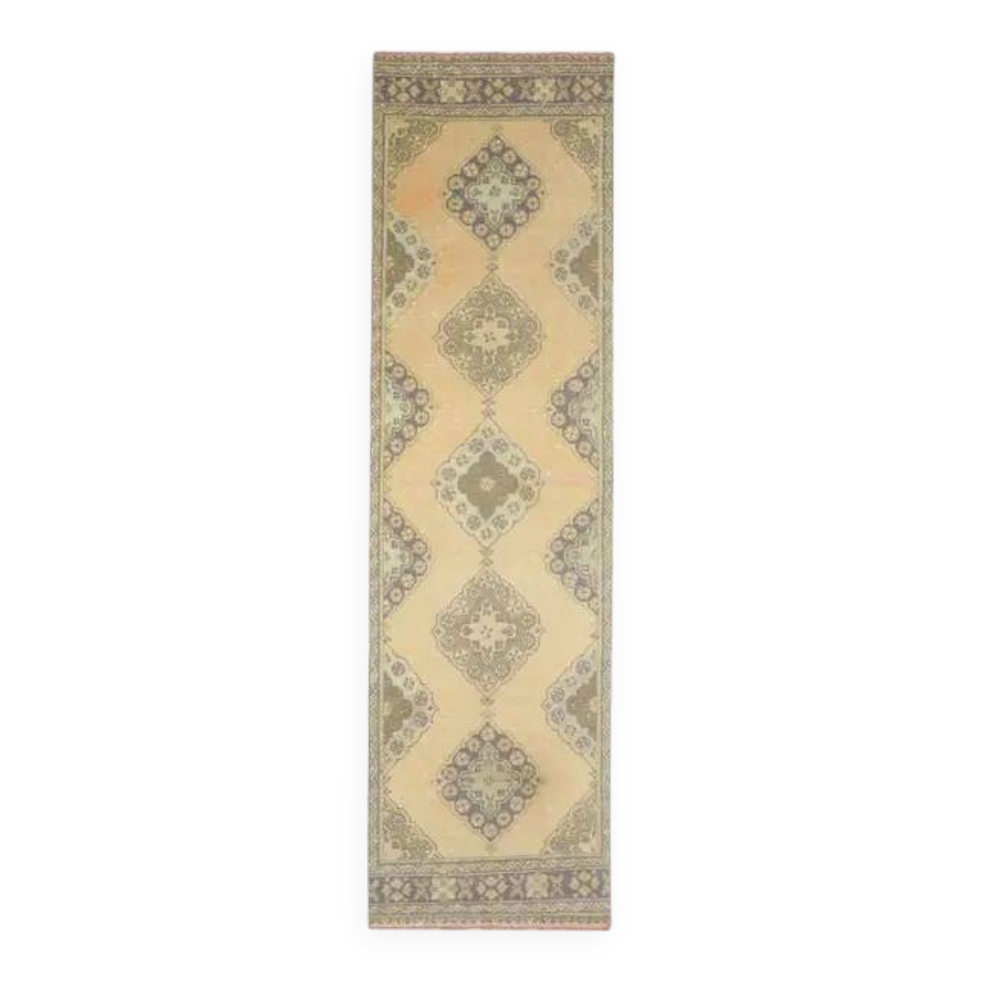 1970s Vintage Turkish Hand-Knotted Wool Cotton Orange Runner Rug 100x360