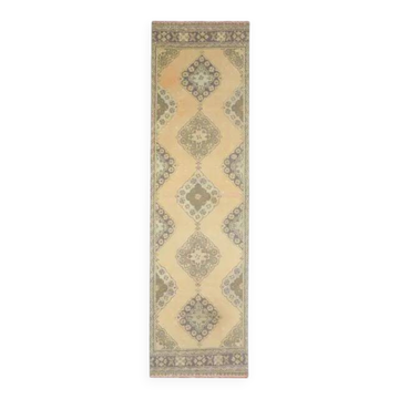 Tapis coureur vintage turc en laine et coton noué à la main des années 1970, 100x360.