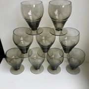 Set of 9 art deco liqueur glasses in smoked glass 30-40s