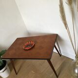 Table basse vintage bois pieds compas