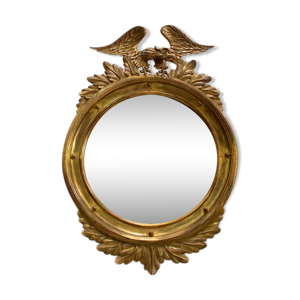 miroir rond en bois doré,