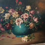 Large oil painting on canvas - Vase with flowers - Still life - Ita