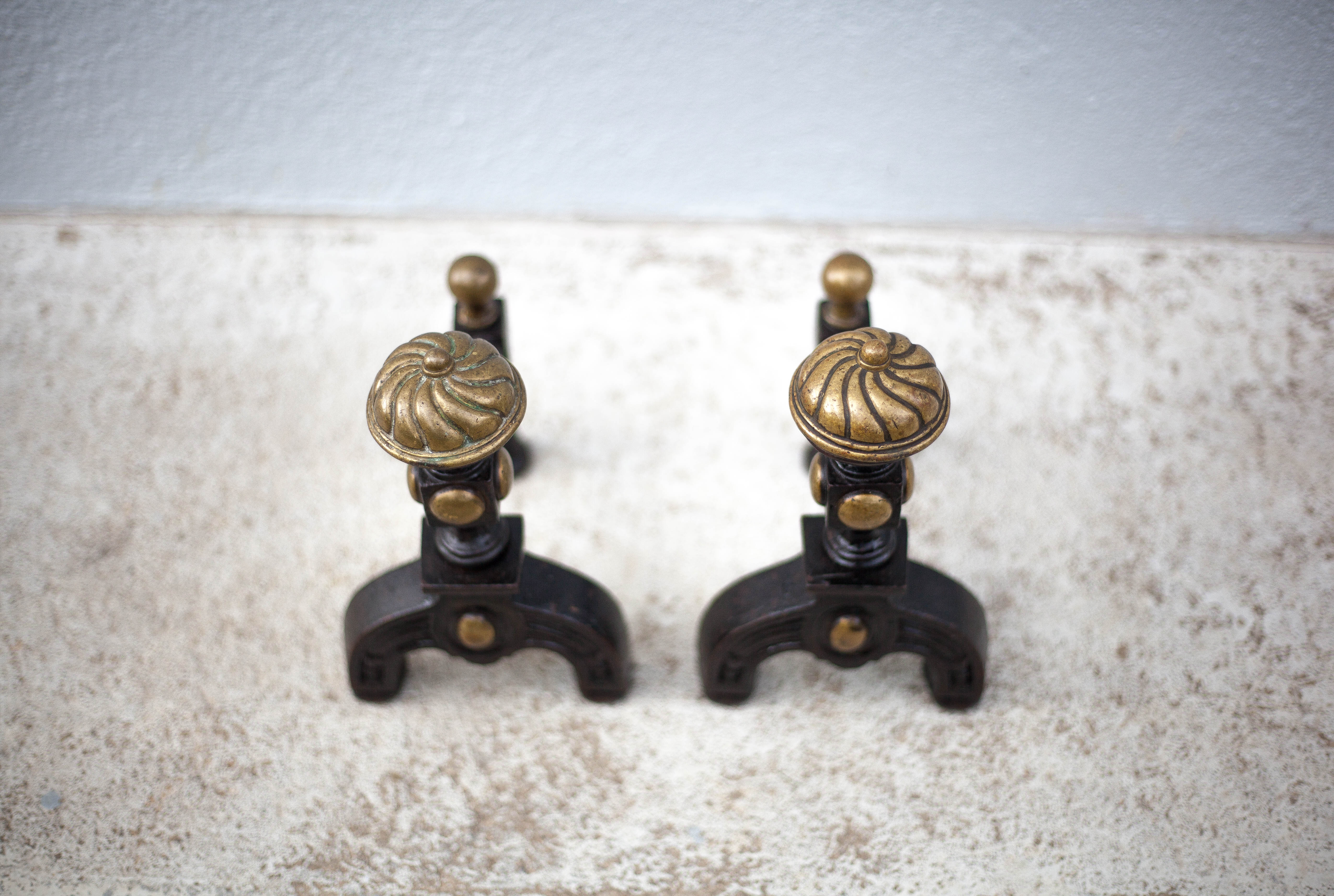 Vintage fireplace pegs, empire style cast iron and brass pegs, fireplace accessories