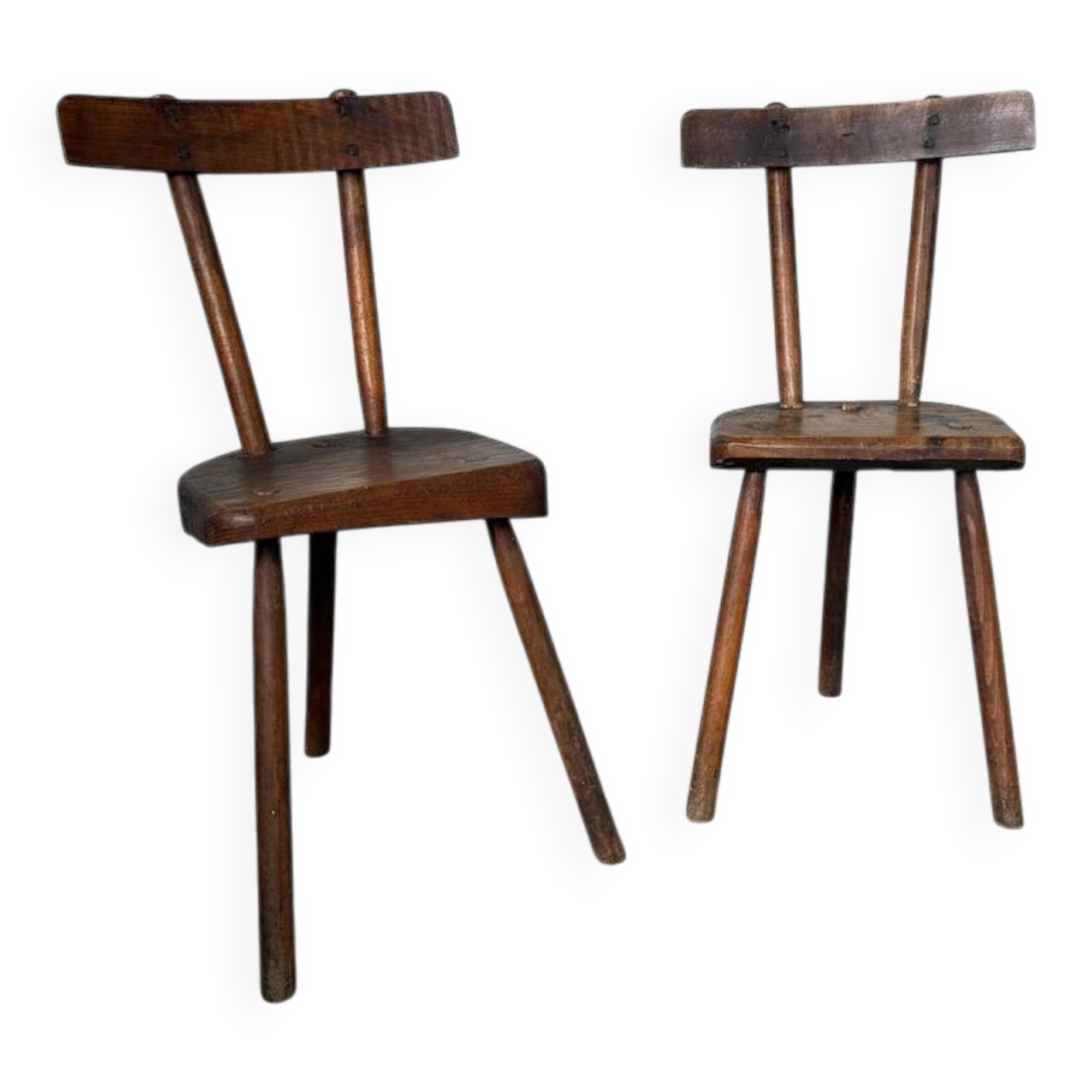 Pair of Savoyard tripod chairs, folk art, oak.