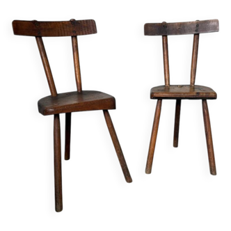 Pair of Savoyard tripod chairs, folk art, oak.