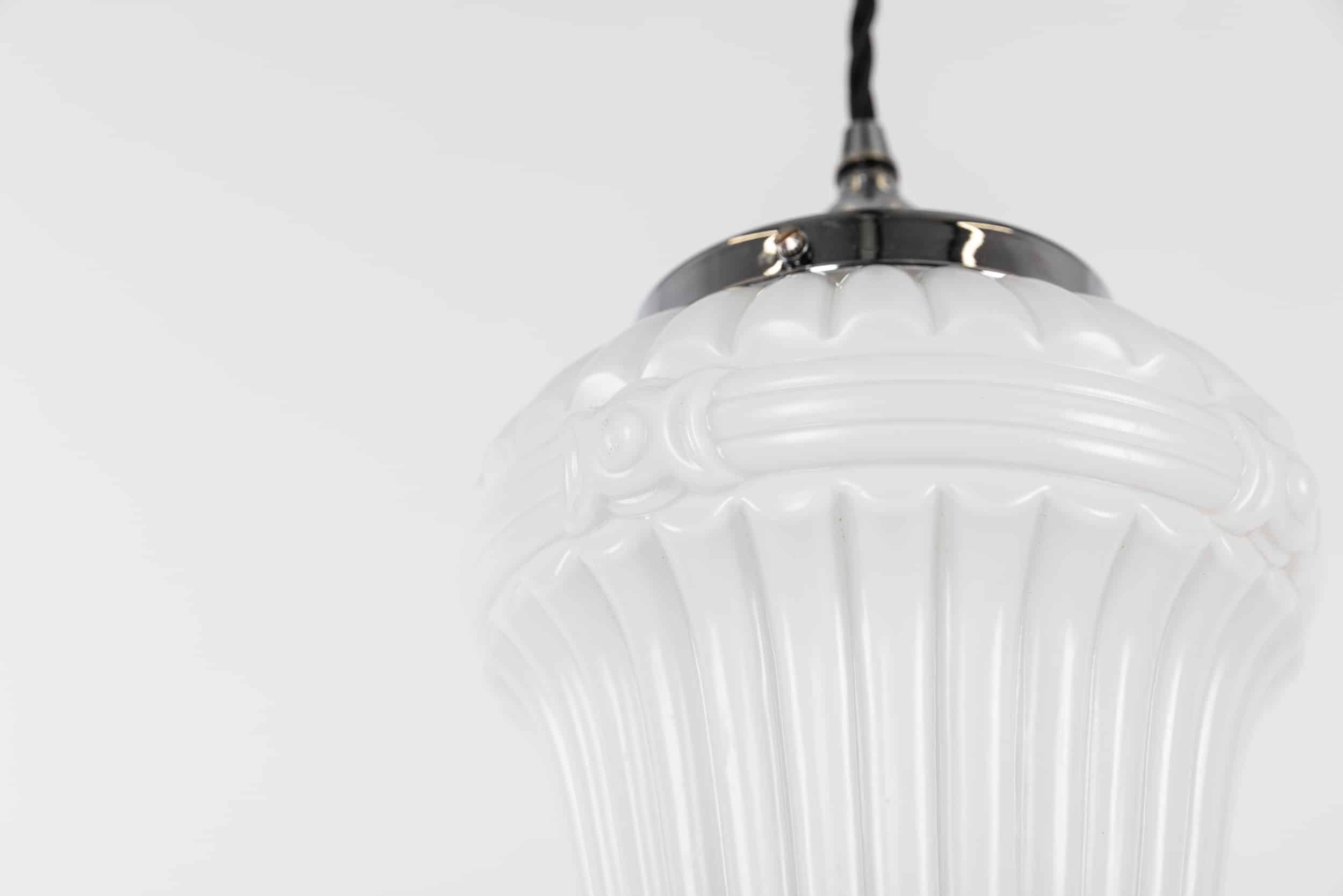 Ornate moulded art deco opaline pendant lamp
