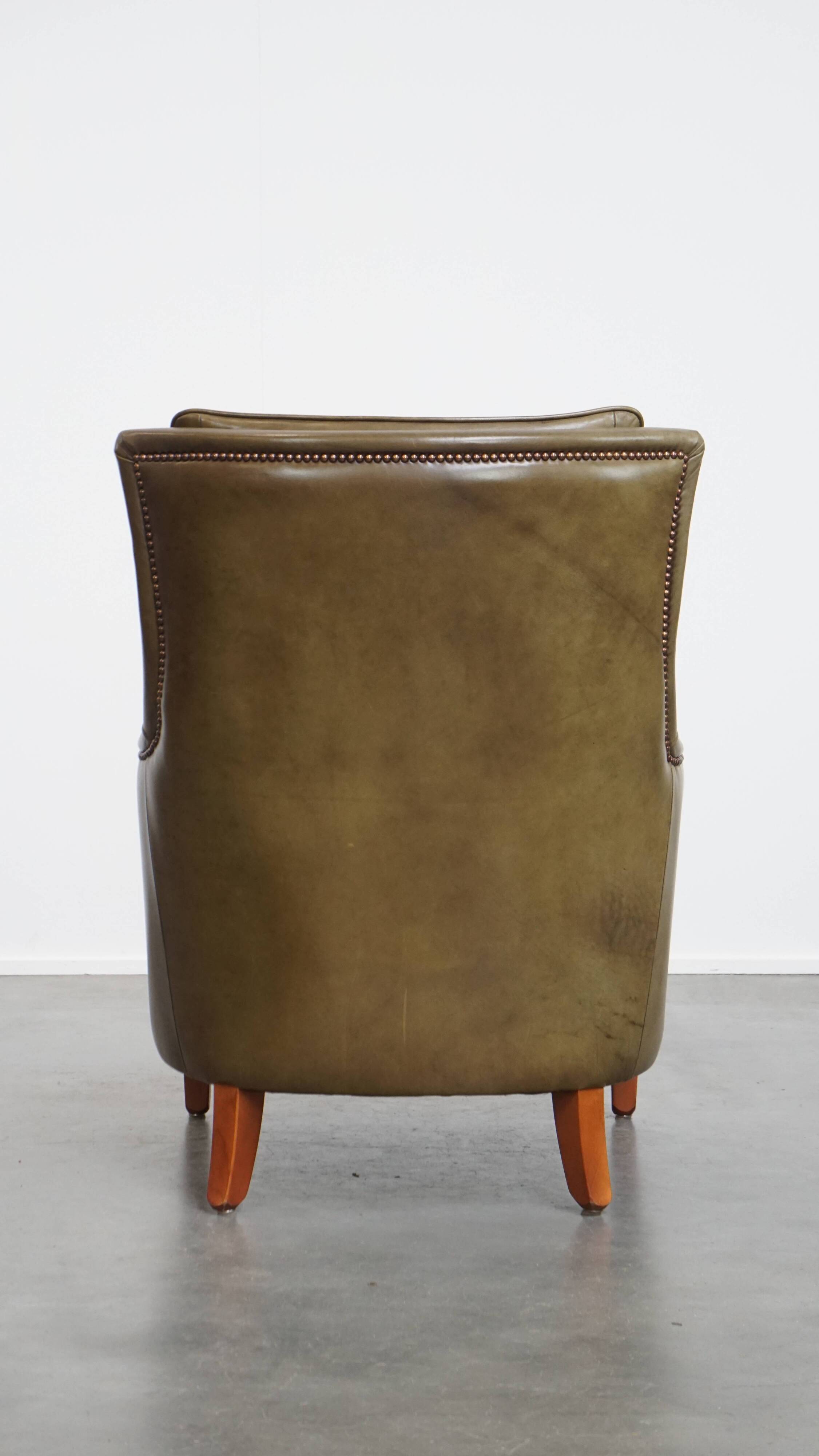 Olive Green Cowhide Leather Armchair