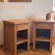 Pair of antique bedside tables / nightstands in raw solid oak.