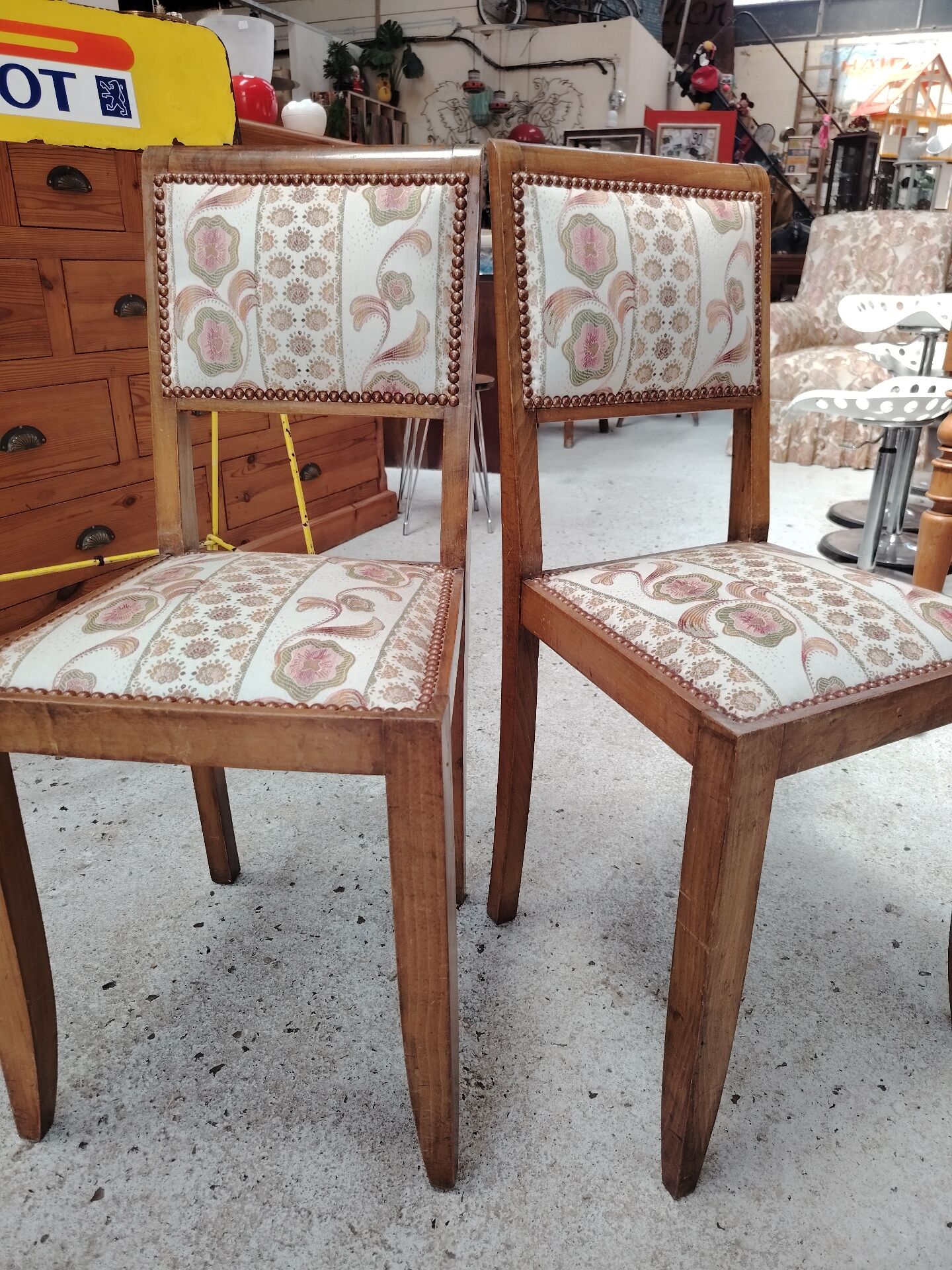 Pair of vintage solid wood chairs with upholstery – 1960