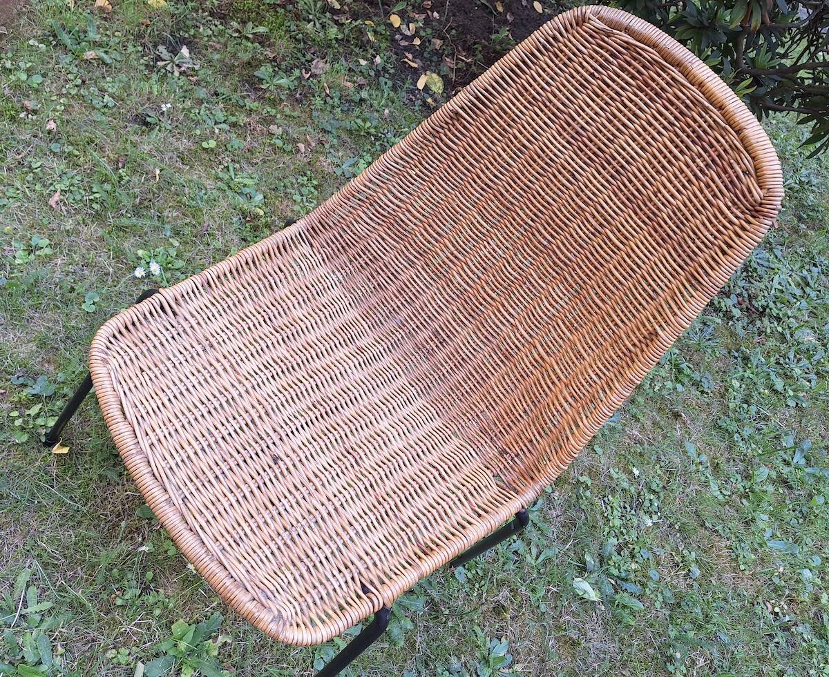 Pair of Legler rattan and iron dining / stacking chairs, Switzerland 1960s