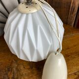 Designer pendant light with geometric opaline glass globe, mid-20th century