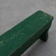 Rustic primitive green farmhouse bench in solid oak, France ca. 1900