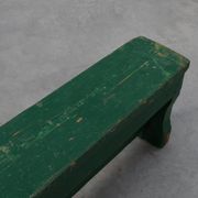 Rustic primitive green farmhouse bench in solid oak, France ca. 1900