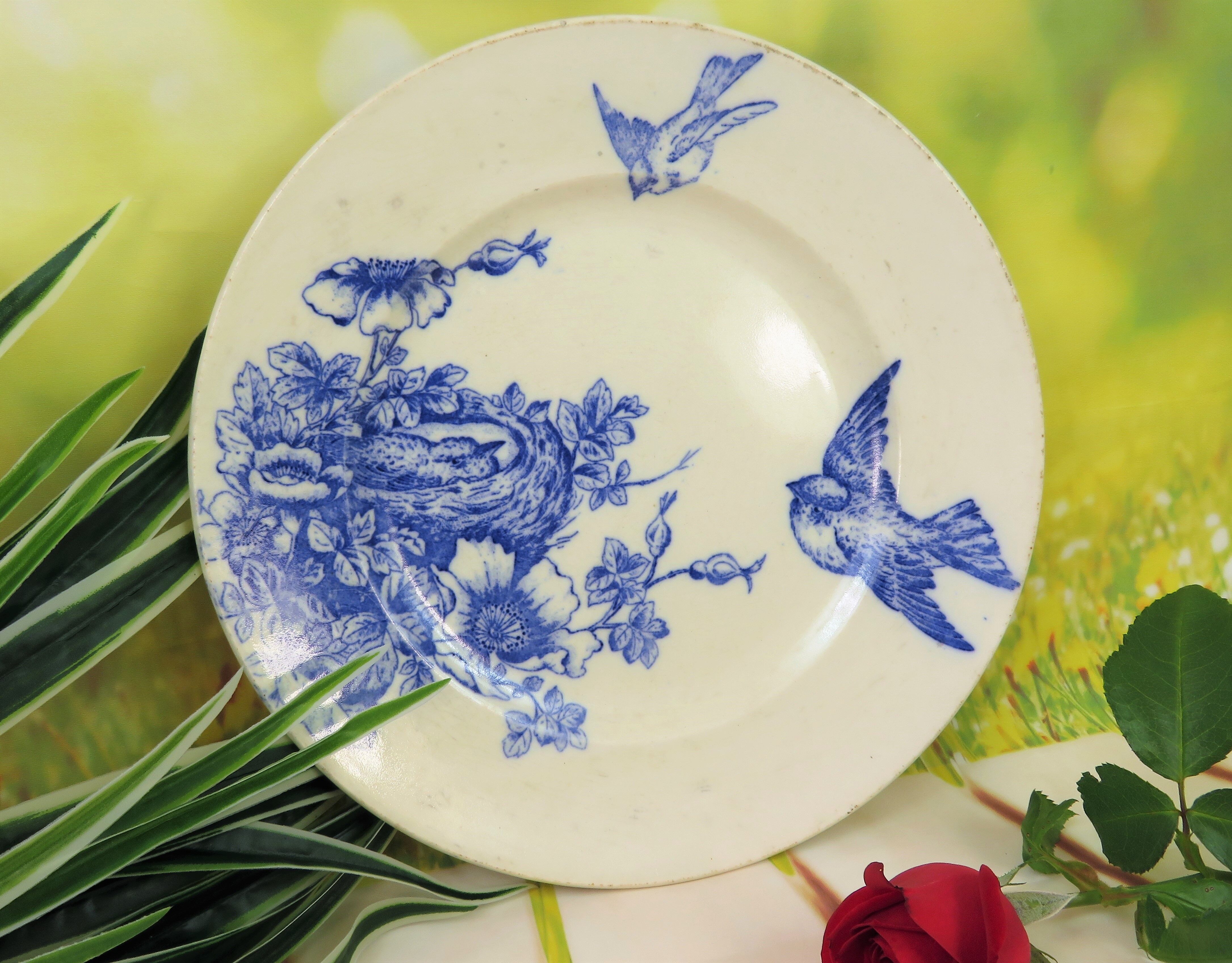 Plate iron earth decor blue birds