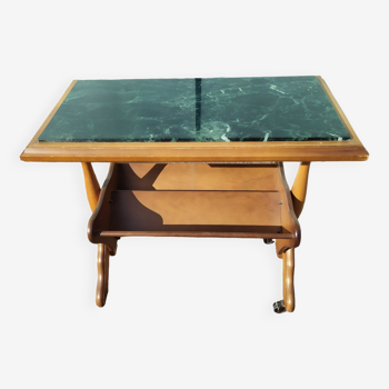 End table - small server in wood and green marble