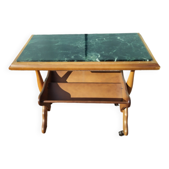 End table - small server in wood and green marble