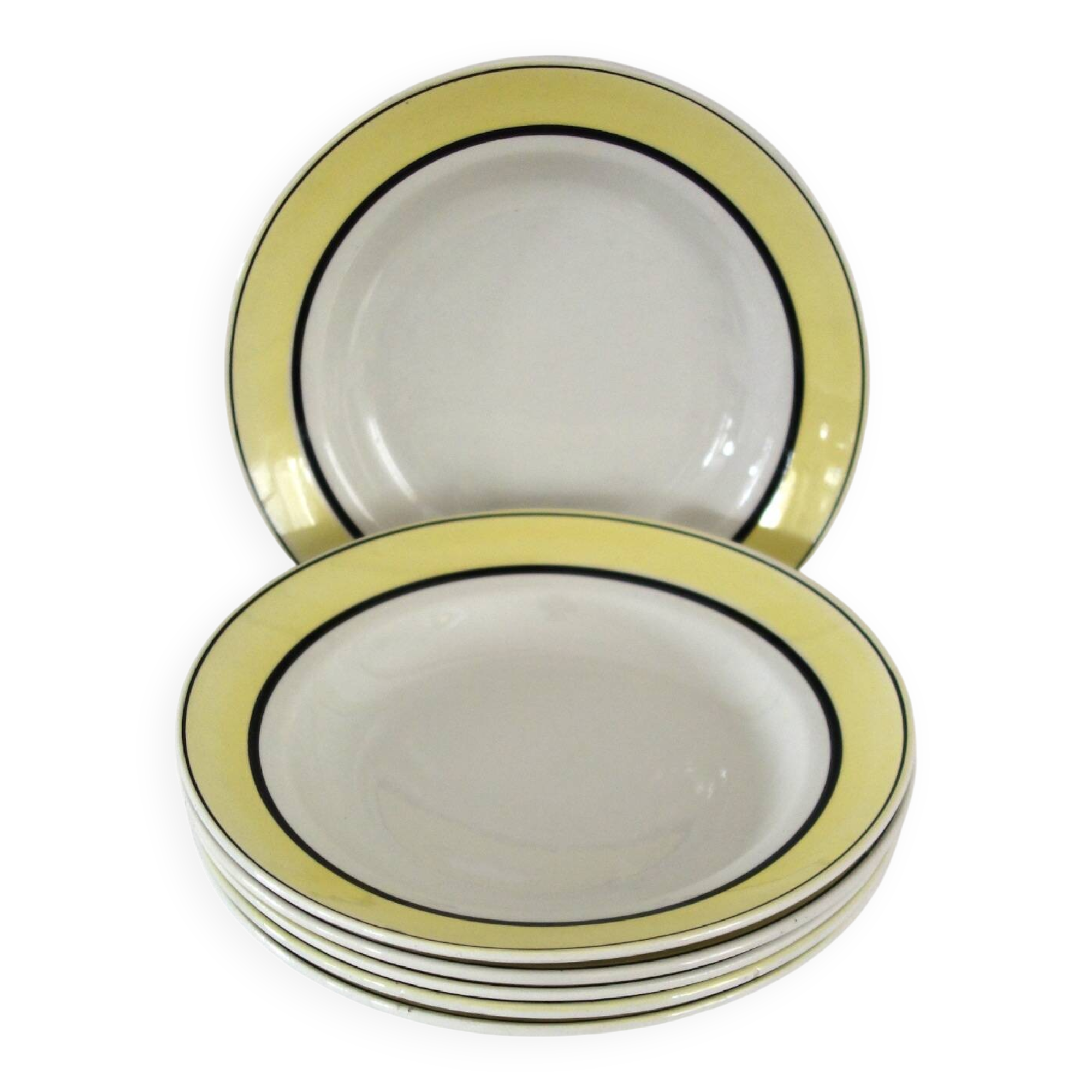 6 vintage Badonviller earthenware soup plates