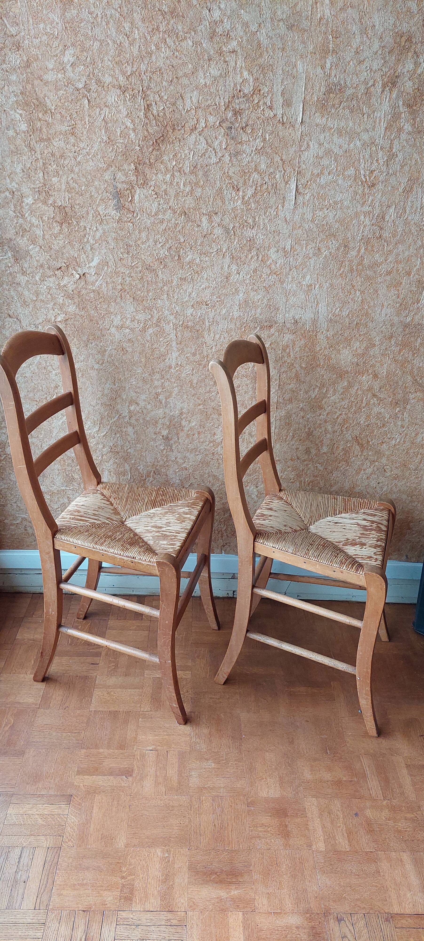 Set of 6 straw chairs in Louis Philippe style cherry wood