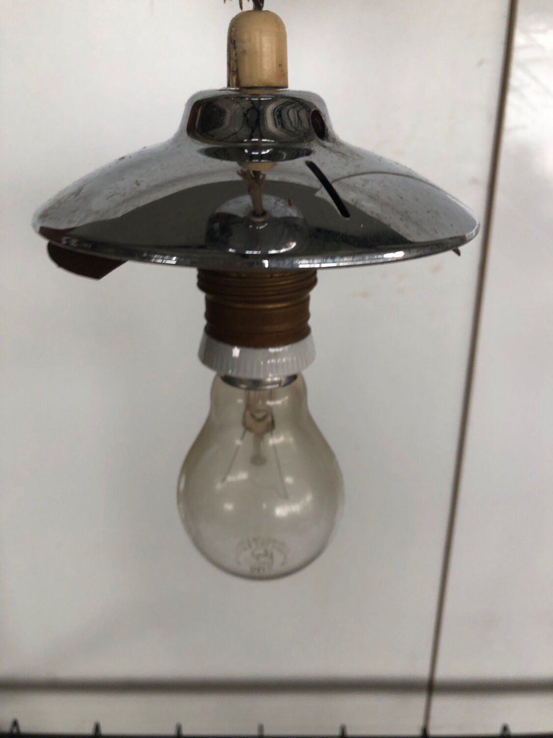 Vintage sphere pendant light in silver metal from the 70s