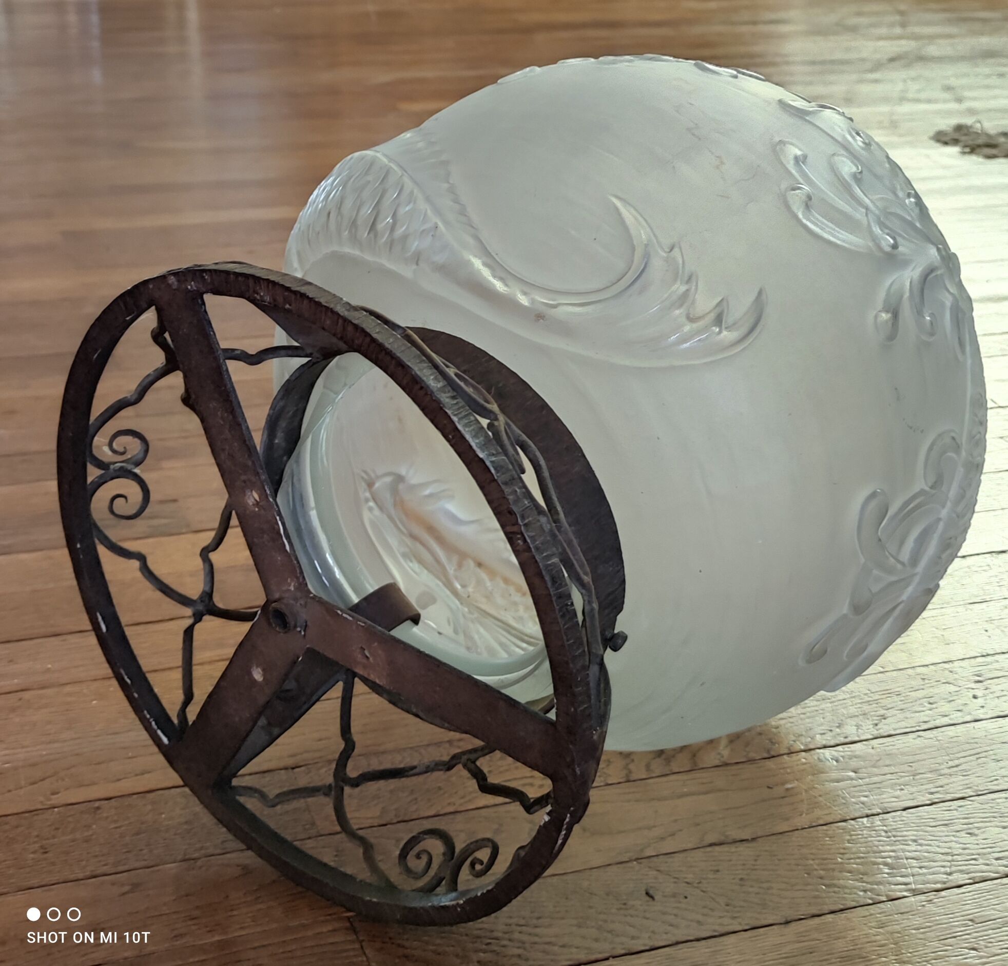 Globe suspension Art Déco/décor poisson