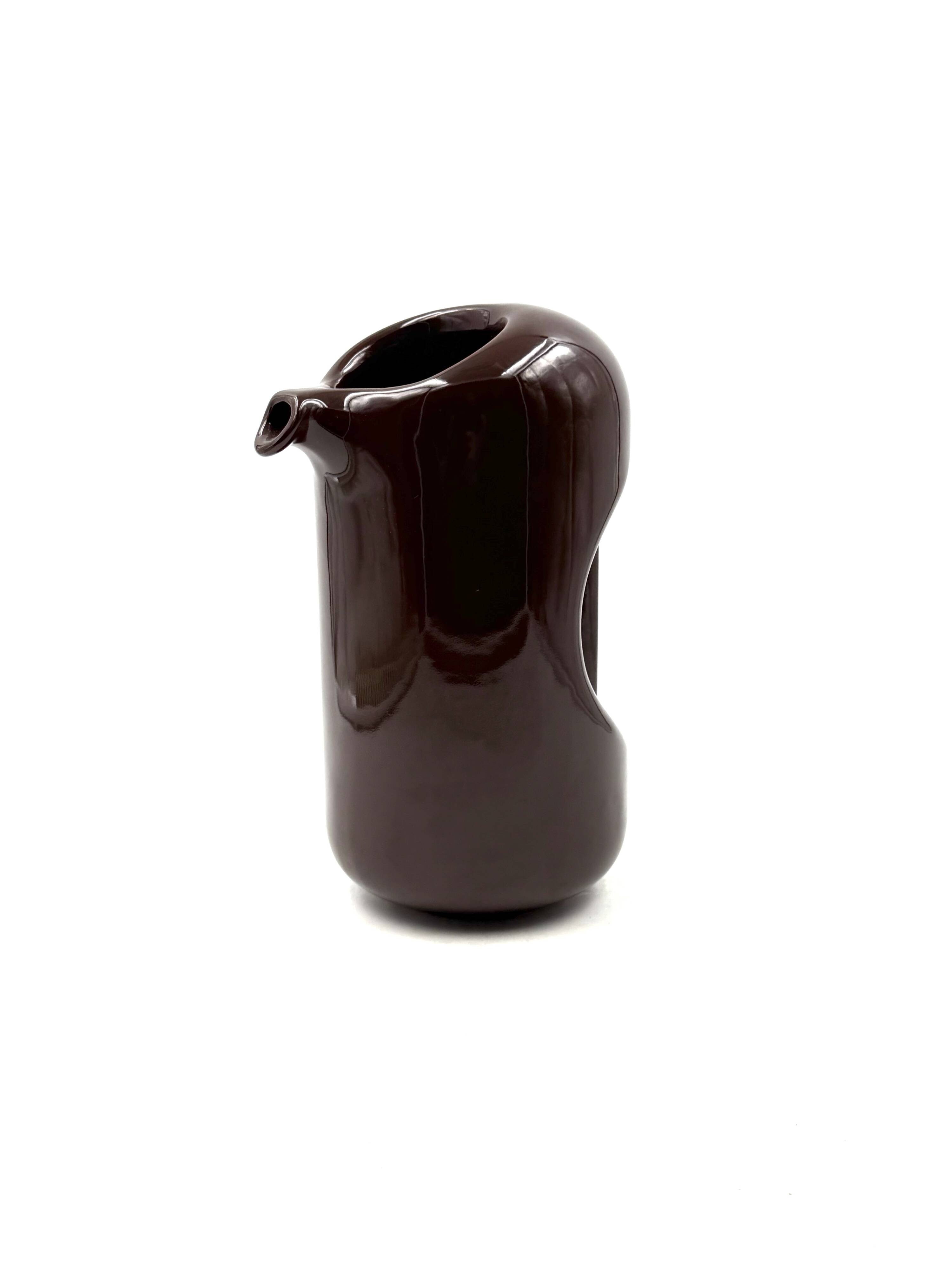 Mid-century modern brown ceramic vase / jug, Il Picchio Italy 1970s