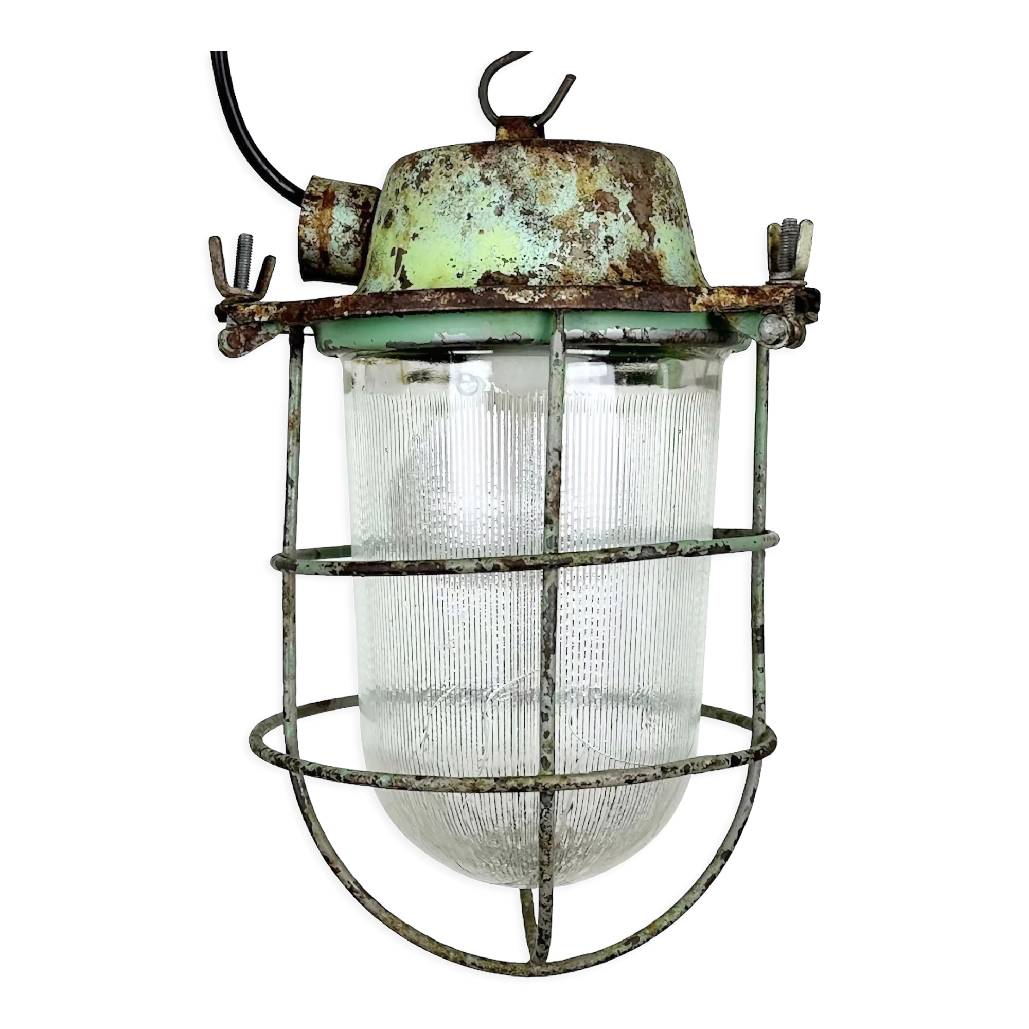 Suspension de bunker industriel soviétique vert avec grille de fer, années 1960