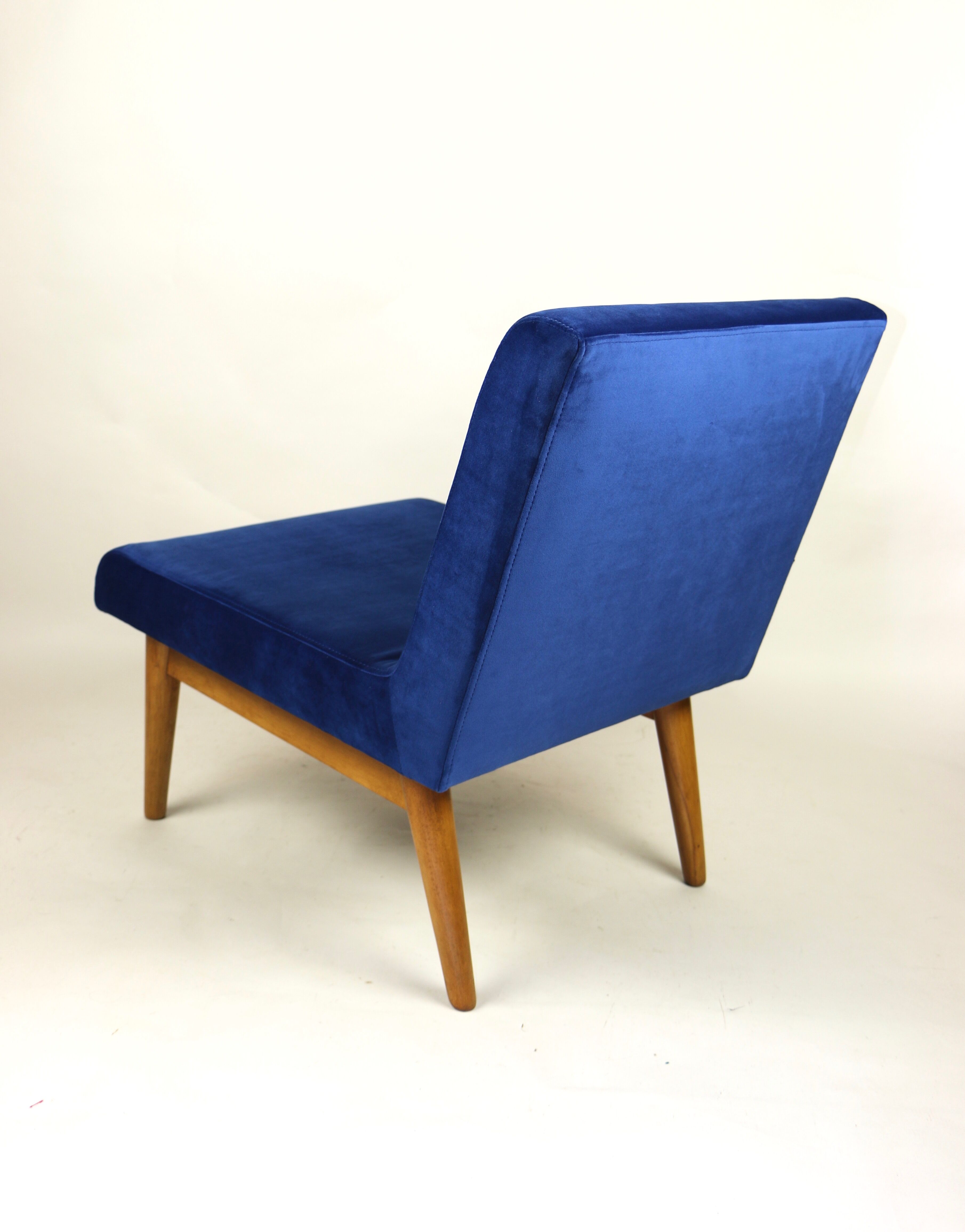 Vintage Blue Velvet Lounge Chair, 1970s