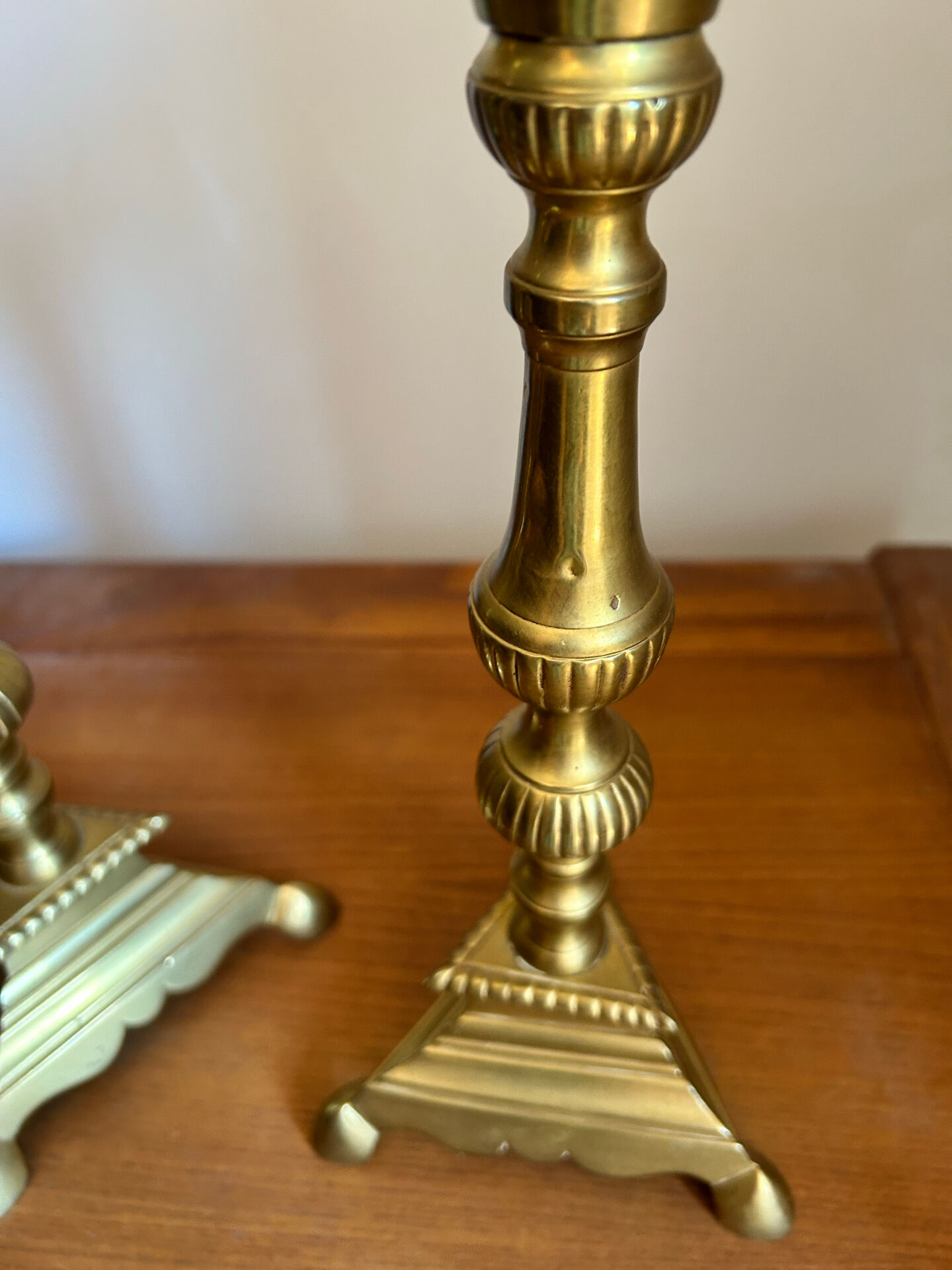 Pair of antique brass virgin spikes
