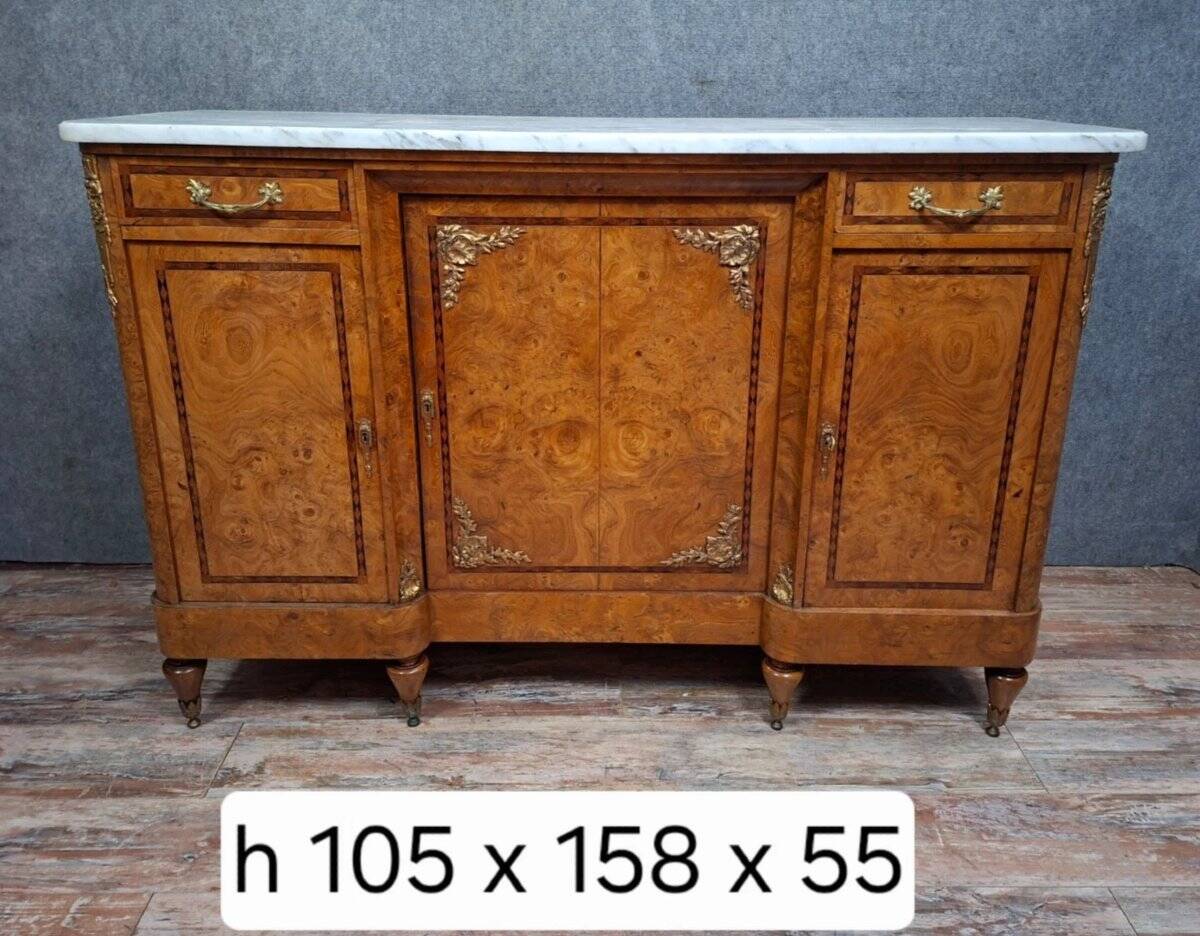 Sideboard in burl and marble – Transition Louis XV / Louis XVI