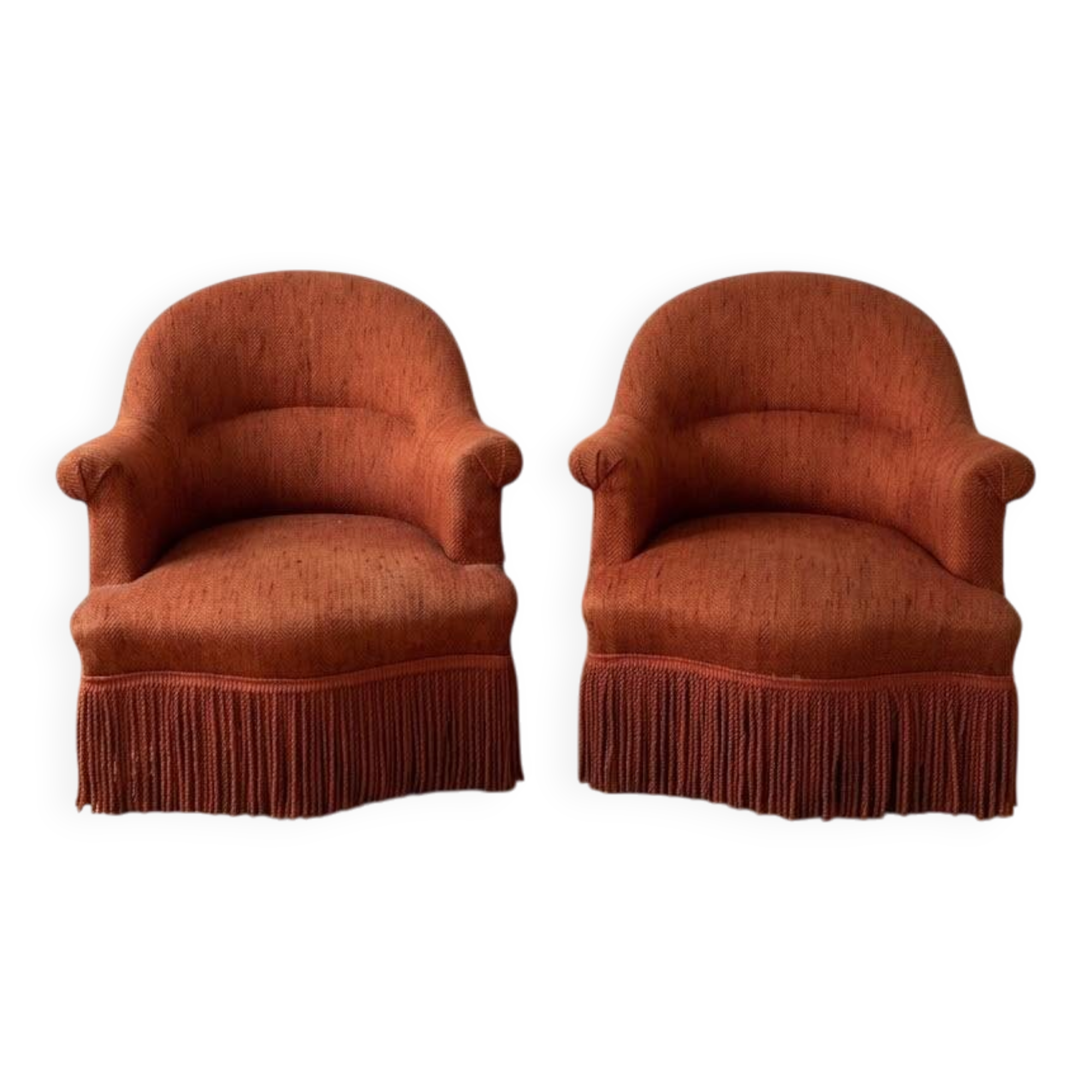 Pair of vintage toad chairs in rust fabric