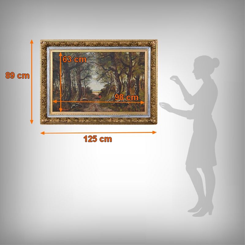 Important painting "Stroll in the Underwood", oil on canvas, signed L. Gourdon – 1896