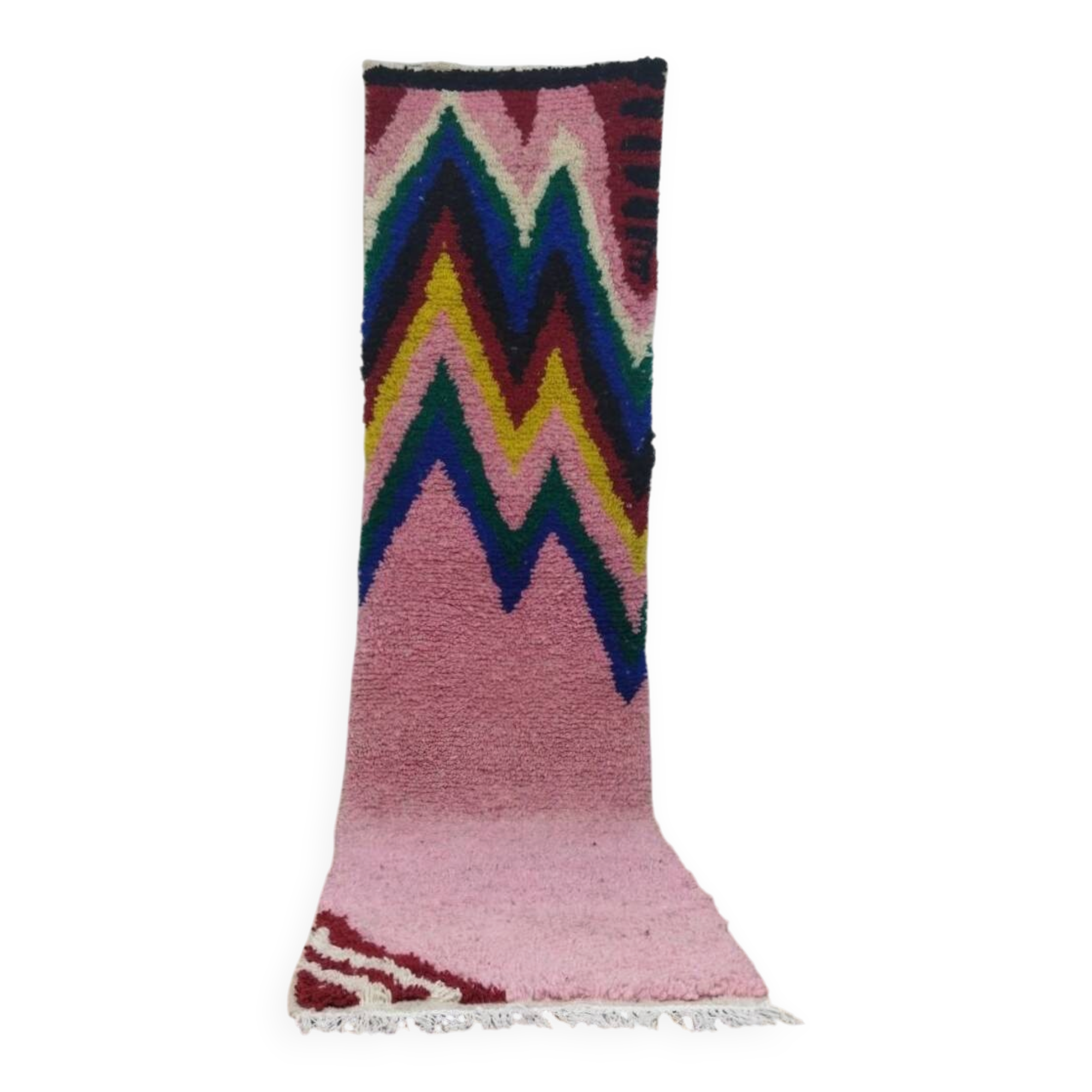 Moroccan Berber hallway rug in multicoloured pink wool – 275 x 70 cm