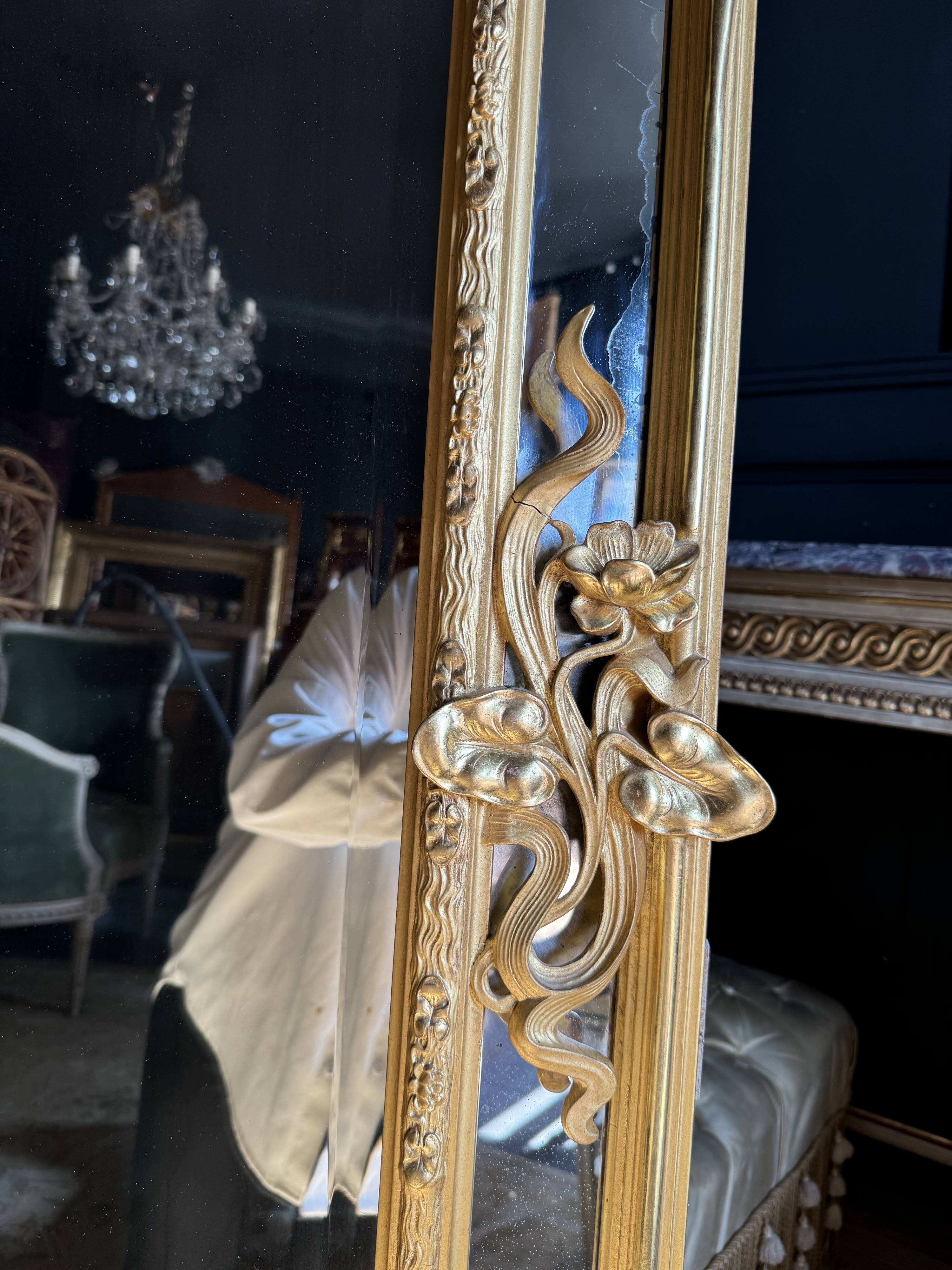 Art Nouveau Period Mirror in Wood Gilded with Gold Leaf - Late 19th Century