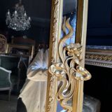 Miroir d’époque Art Nouveau en bois doré à la feuille d’or, fin XIXème