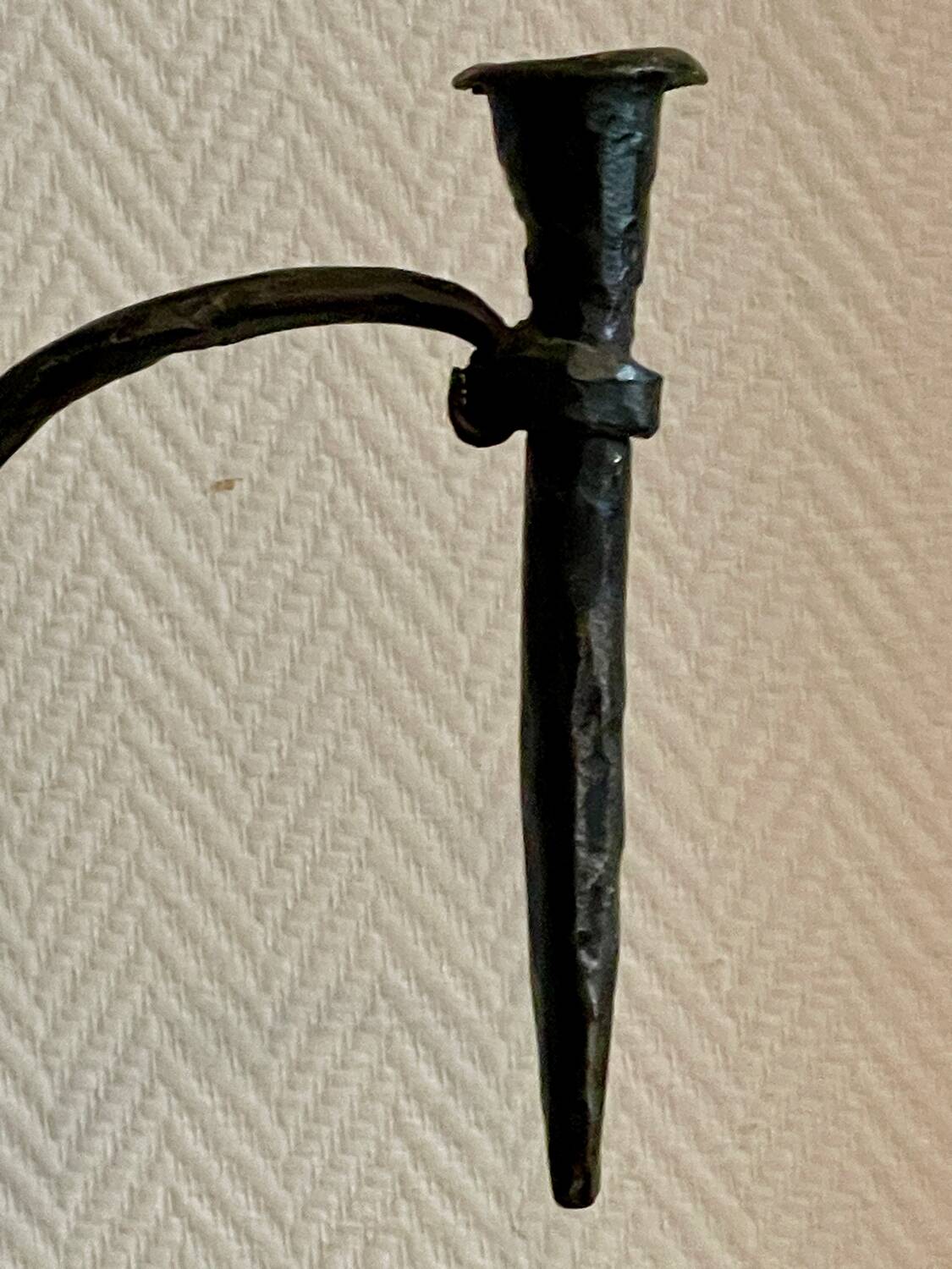 Brutalist candlestick in struck steel 1980