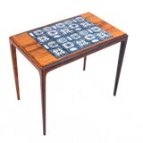 Side table with blue ceramics, Denmark, 1960s. After renovation.