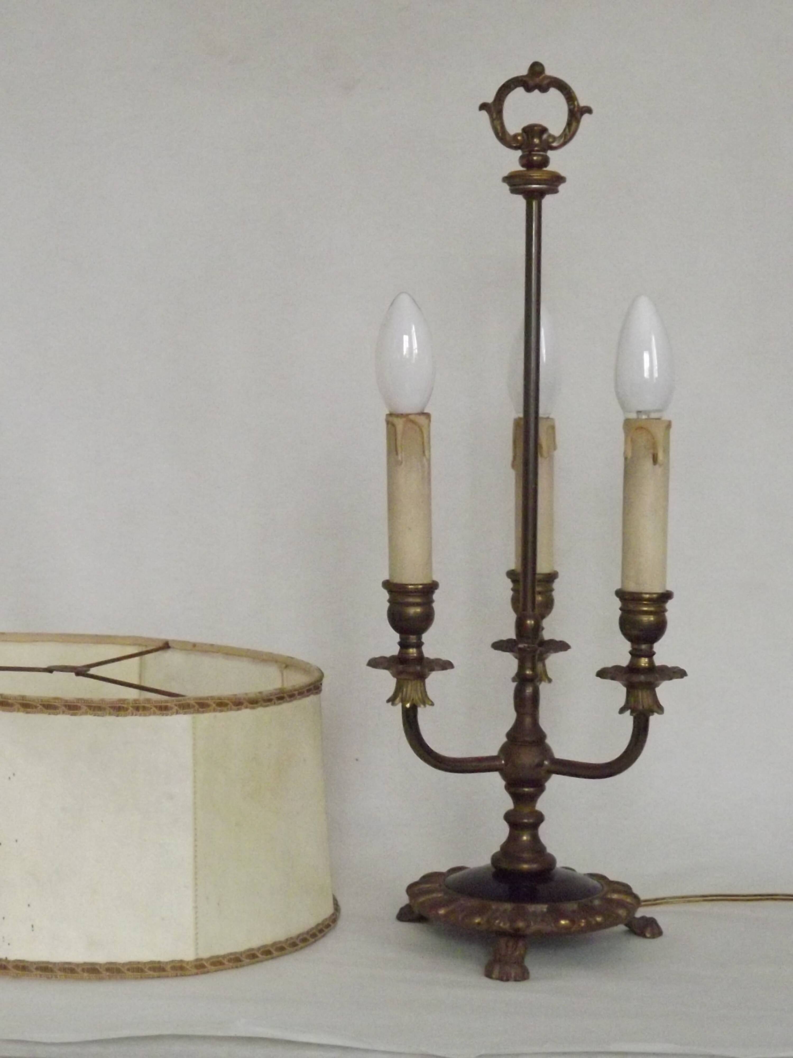 French Empire Style 3 Light Boulotte Table Lamp with Lion Feet and Shade