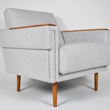 Fauteuil moderne du milieu du siècle, restauré, 1960, tissu gris clair