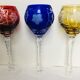 Set of six colored cut crystal wine glasses