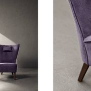 Vintage Mid-Century Scandinavian Modern Oak & Purple Fabric High Back Wing
