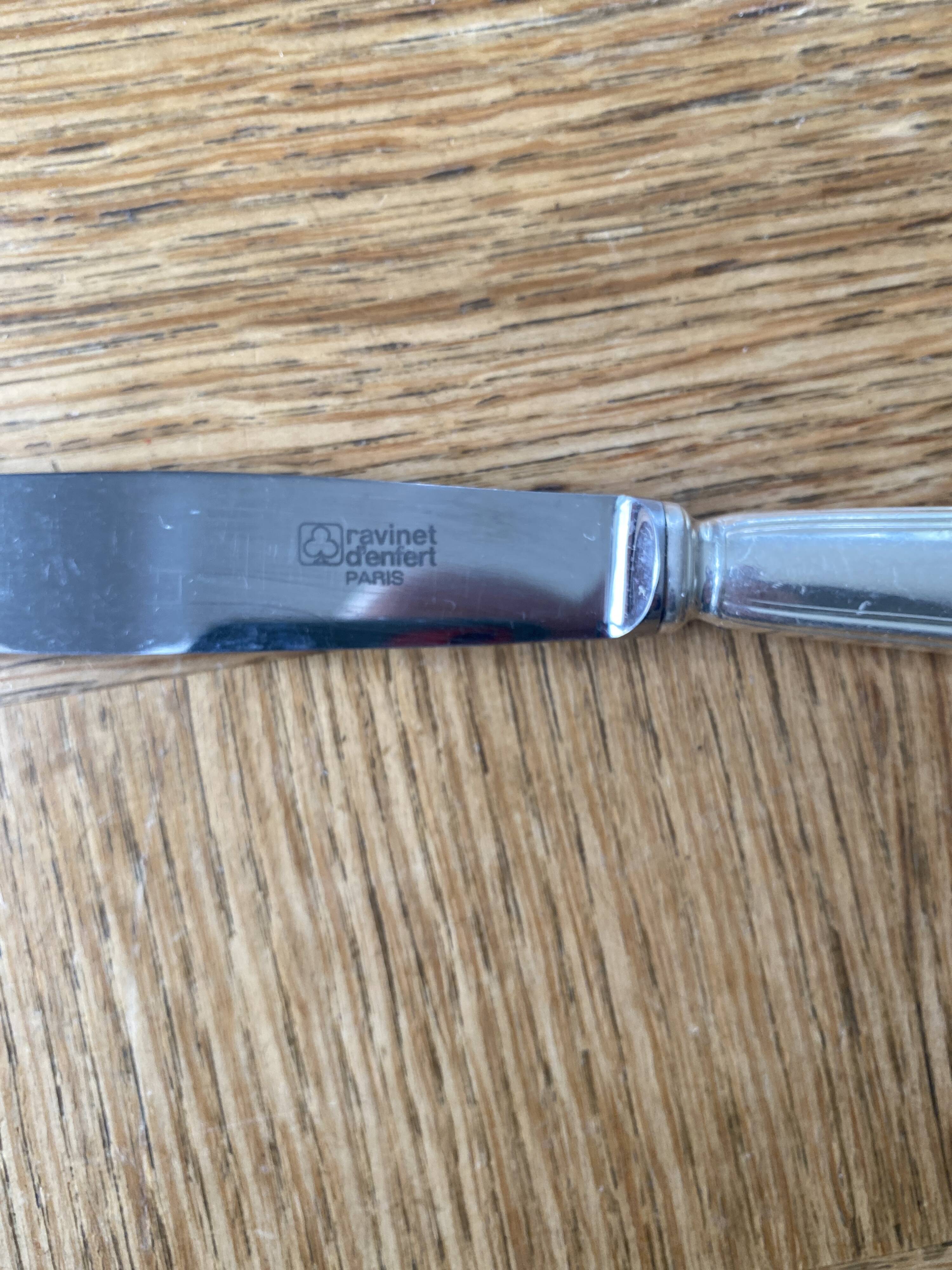 6 Ravinet d'Enfert knives with silver metal handle and stainless steel blade