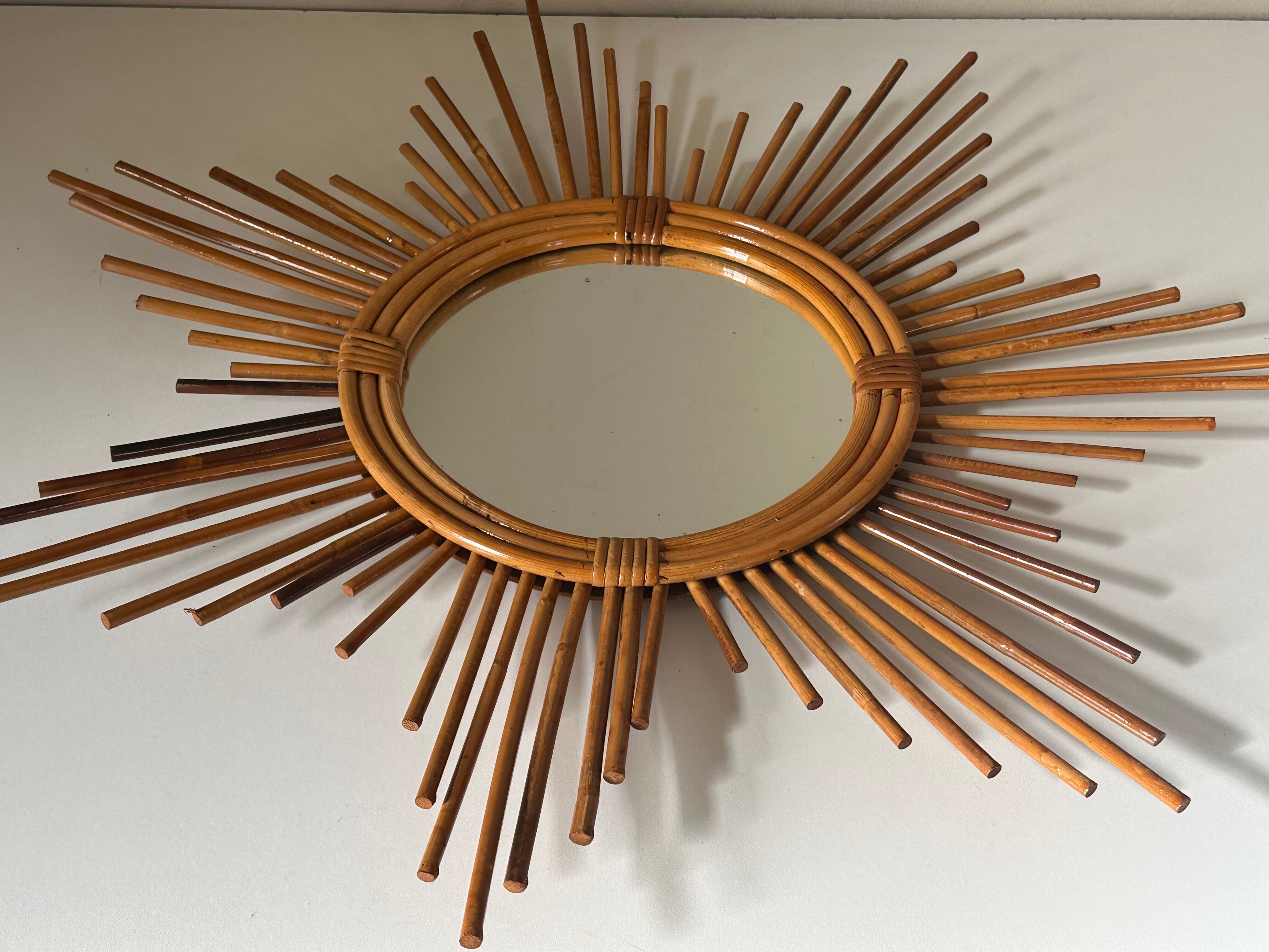 Vintage rattan sun mirror 60 years