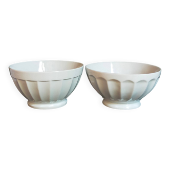 Duo of old XXL white porcelain bowls 1 liter