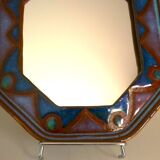 Octagonal mirror in glazed ceramic by Dequeker, 1970s