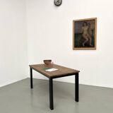 Solid oak dining table from the 70s with metal legs