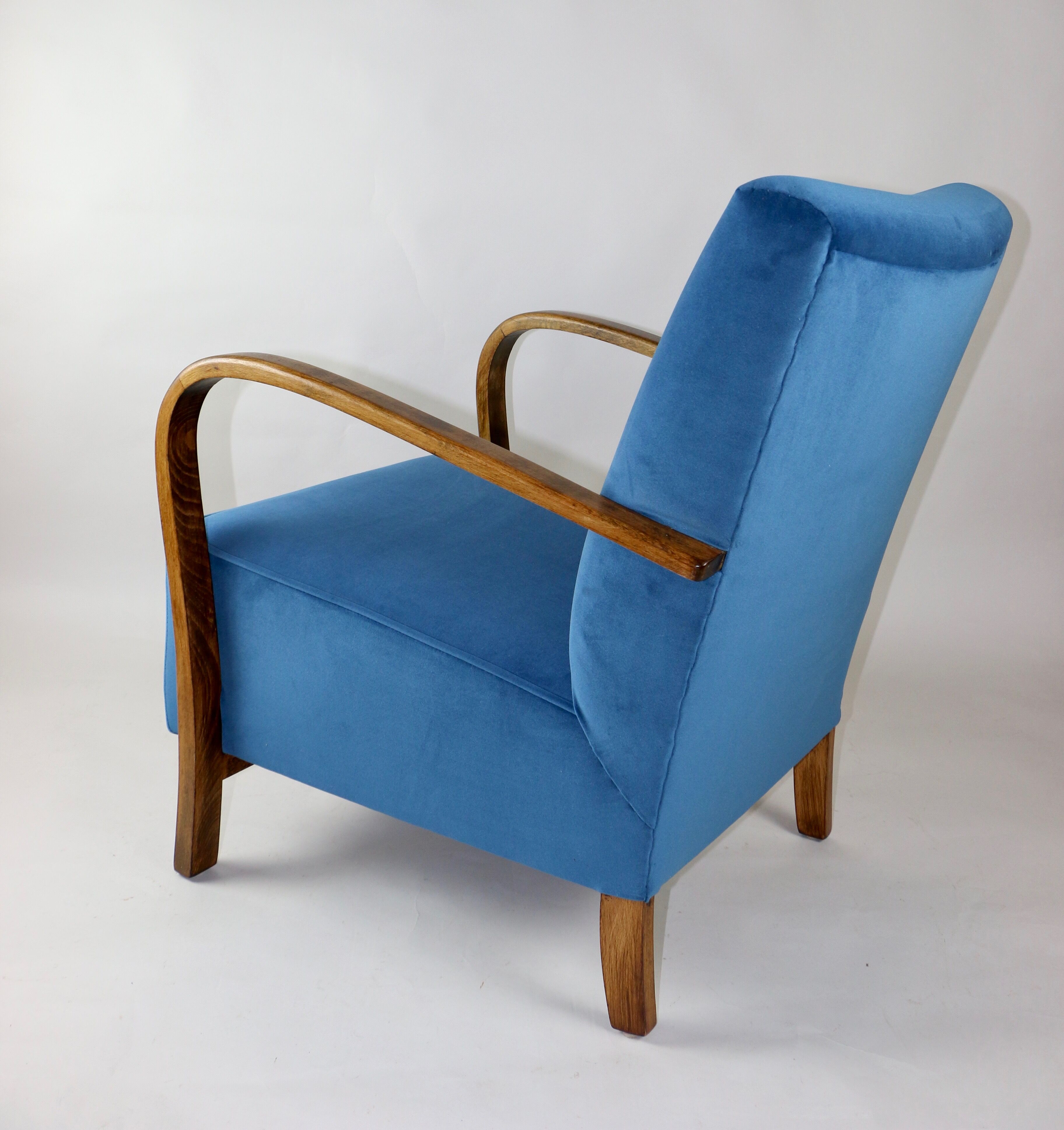 Fauteuil en velours bleu Art Déco, années 1960